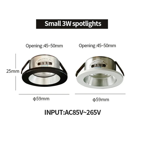 Recessed mini Spotlight 3w LED ceiling light 110 volt 220V indoor embedded small downlight with driver set