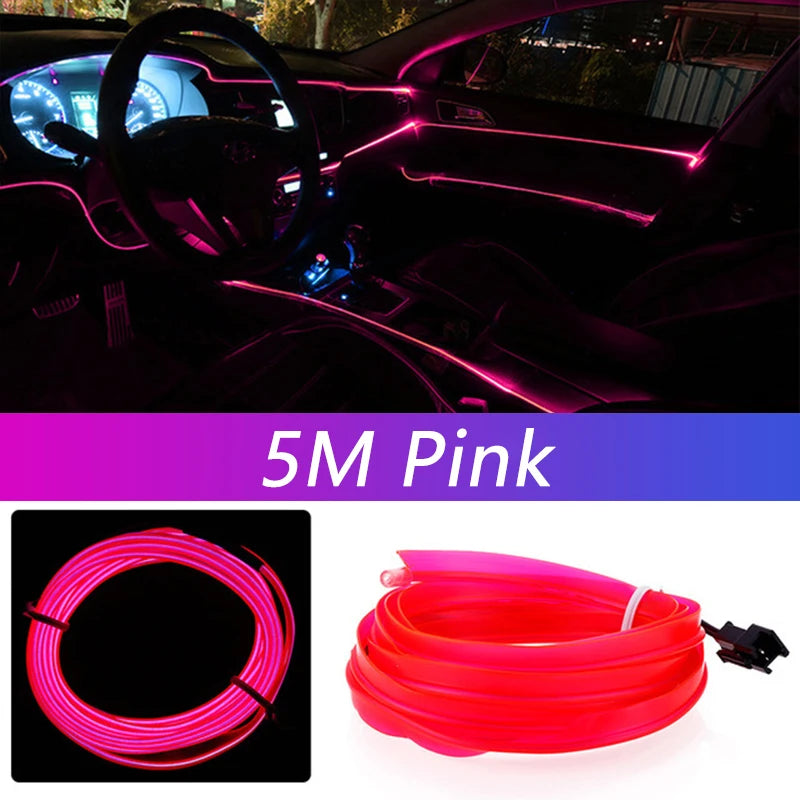 5M Car Interior LED Strip Light - Neon EL Wiring Decorative Lamp for Auto