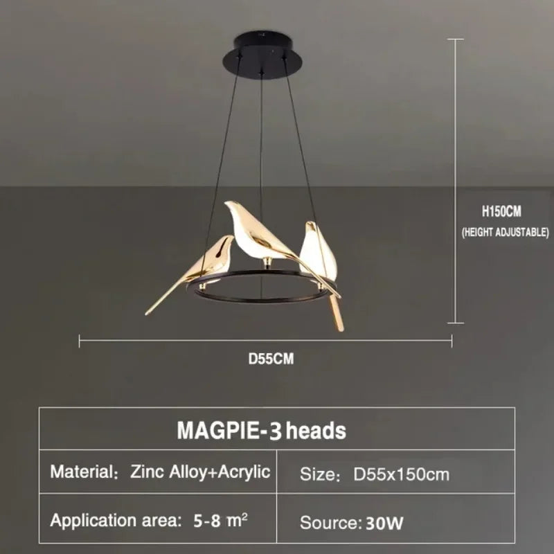 Modern Magpie Ceiling Chandelier Bedroom Bird Led Lighting Creative for Living Dining Table Lamps Room Home-appliance Decoration
