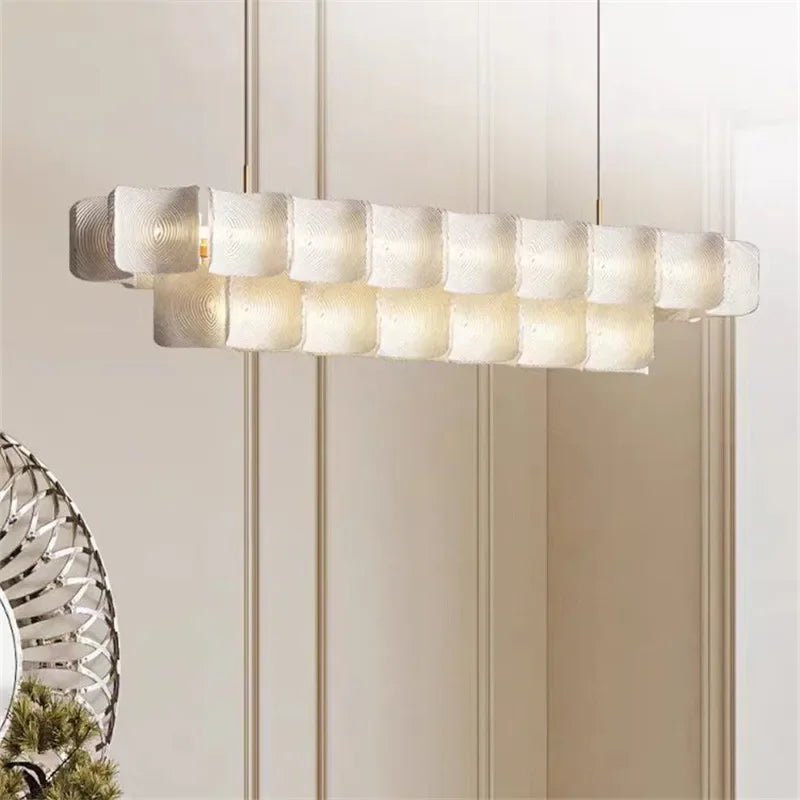 Nordic Wabi-Sabi Tiered Acrylic LED Pendant Light - White Minimalist Ceiling Chandelier Lamp Fixture for Dining Room, Kitchen Island & Lobby Decor