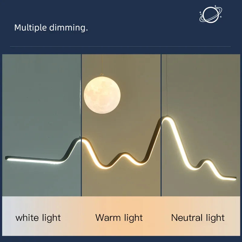 2024 Dining Table Modern Led Pendant Light Lamp For Dining Room Kitchen Bar Designer Line Chandelier Lighting Decor