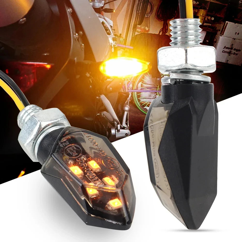 Super Bright Mini Motorcycle LED Turn Signal Lights (2 Pcs) - Universal Amber Blinker Indicators for Motorbikes & Scooters