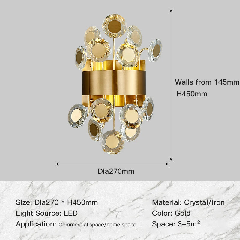 New modern wall sconce lighting for bedroom brushed gold crystal wall lamps home decoration led crystal wall light fixtures
