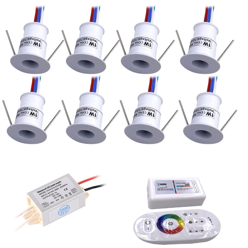 1W RGB Mini LED Recessed Downlight with Driver (AC100–265V / DC12V) - Compact Spotlight for Cabinets, Stairs & KTV