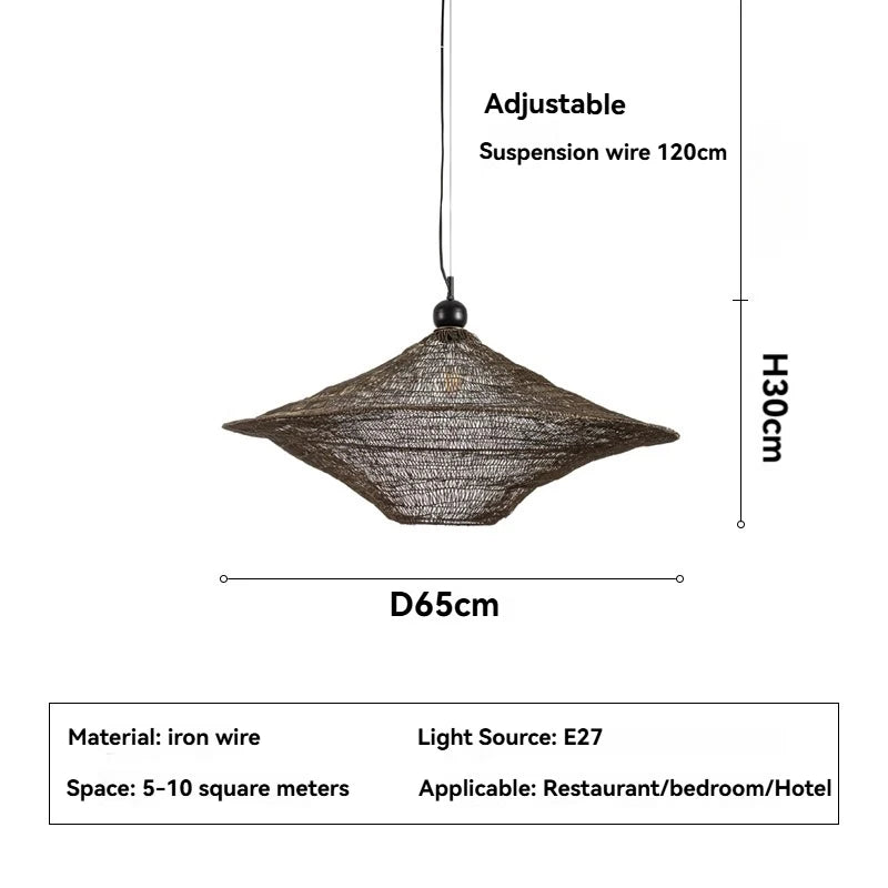 Wabi Sabi Style Pendant Lamp Hotel Restaurant Homestay Living Room Bedroom Bedside Lamp Wire Mesh Artistic Creative Lighting