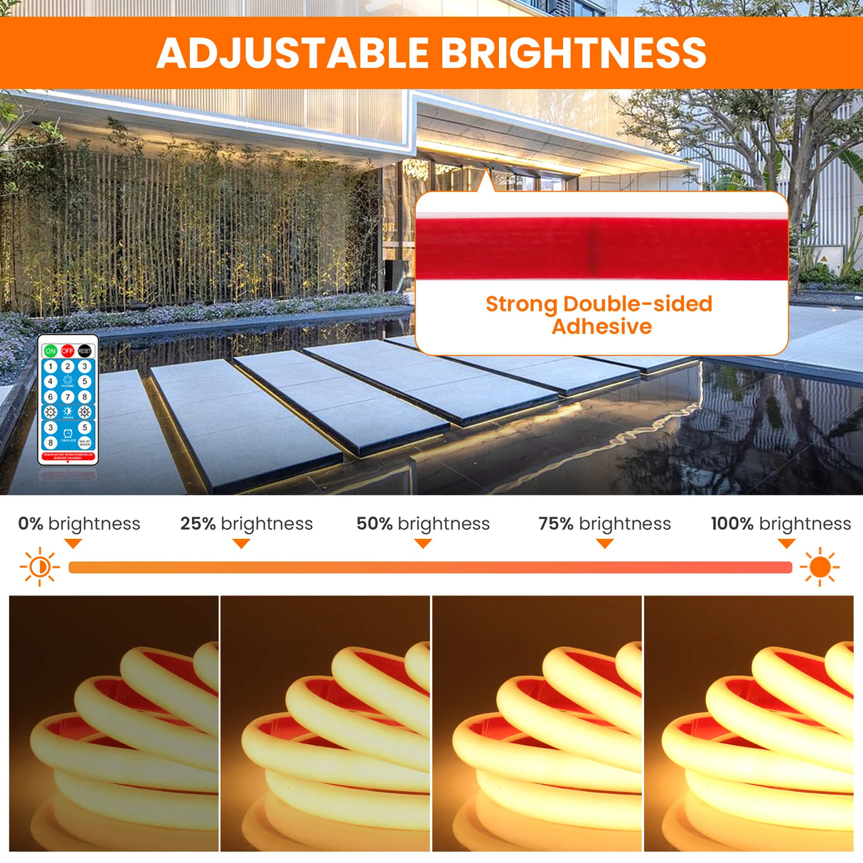 IP68 Waterproof COB LED Strip 12V Solar LED Light High Density 320LEDs/m Flexible COB LED Tape Solar Light For Outdoor Garden