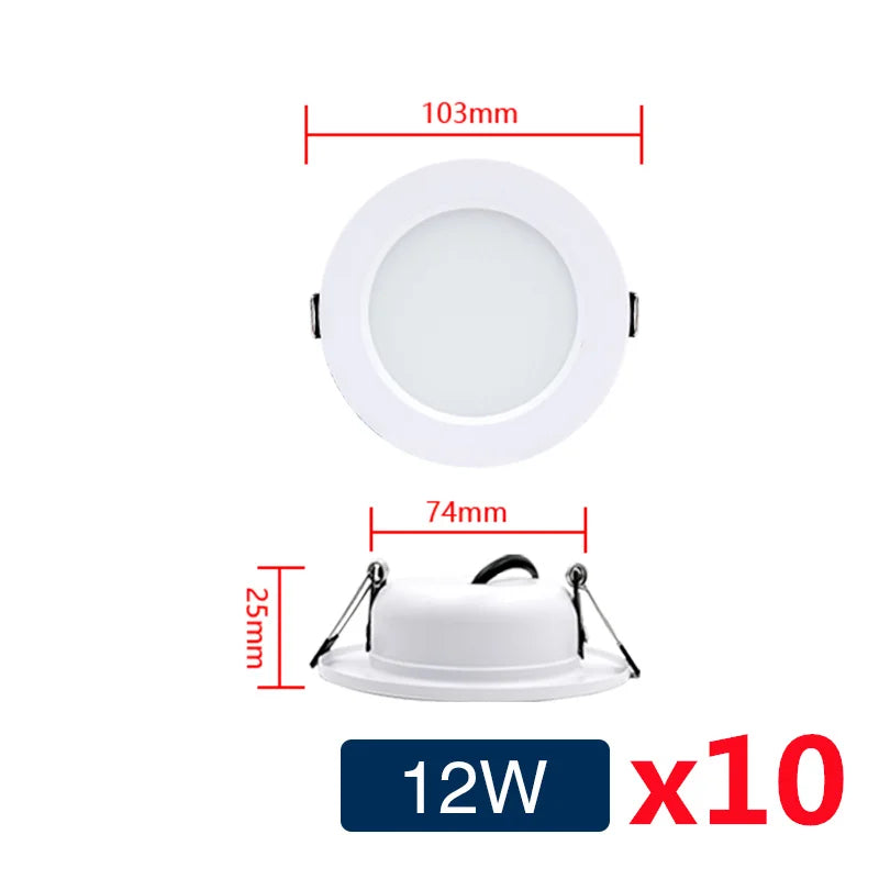 10Pcs/Lot Led Downlight 110V 220V Ceiling Light 5W 9W 12W 15W 18W Recessed Round Panel Light DC12V 24V Spotlight Indoor Lighting