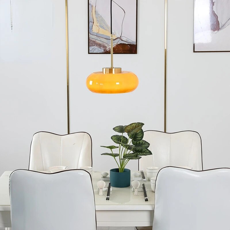 Japanese Silent Glass Pendant Lamp Nordic Designer Bauhaus Hanging Light Fixture Restaurant Bar Brass Medieval Island Fixture