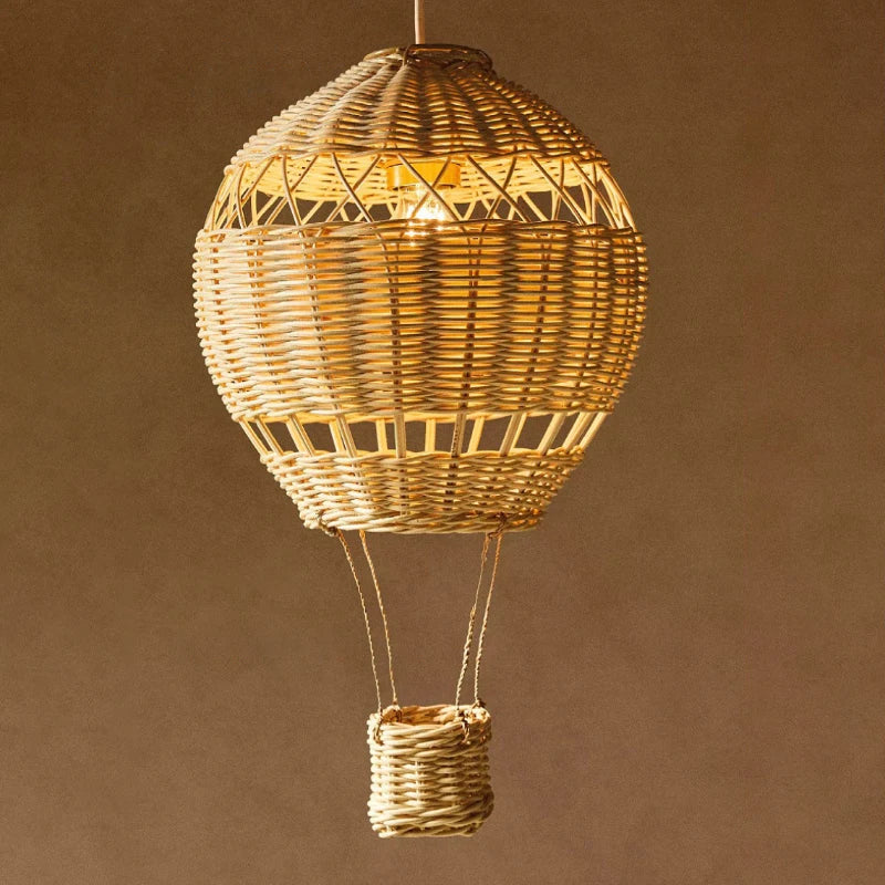 Handmade Rattan Hot Air Balloon Chandelier - LED Nursery Light for Baby Room