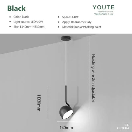 Nordic LED Pendant Light Minimalist Black White Spoon Iron Hanging Lamp Bedroom Living Rooms Study Office Illumination Luminaire
