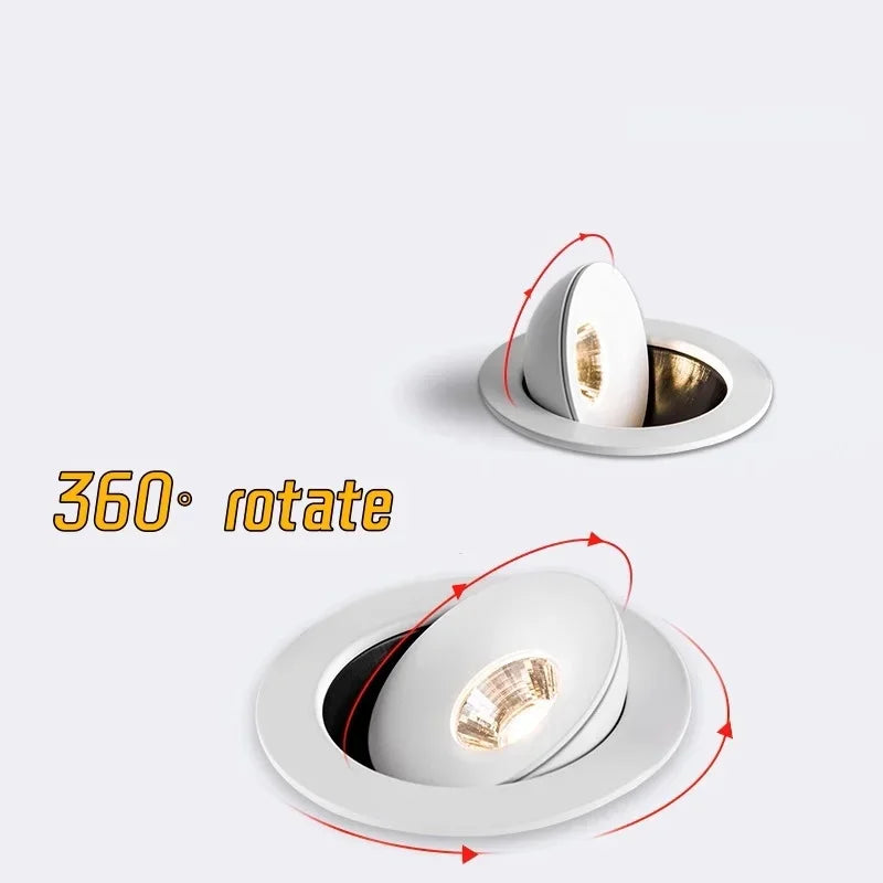 Recessed Anti-glare COB spotlights LED downlight 360° rotation Dimmable Ceiling lamp  Interior lighting