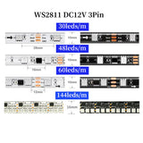 WS2812B WS2813 WS2815 Programmable LED Strip Light (1–5M, 144 LEDs/m) - DC5V/DC12V High-Density RGB Chasing Pixel Ribbon