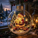 1pc 8CM Size Acrylic Material Christmas Ball Ornament Transparent Design with Light Santa Claus Pendant Hanging Christmas Decor