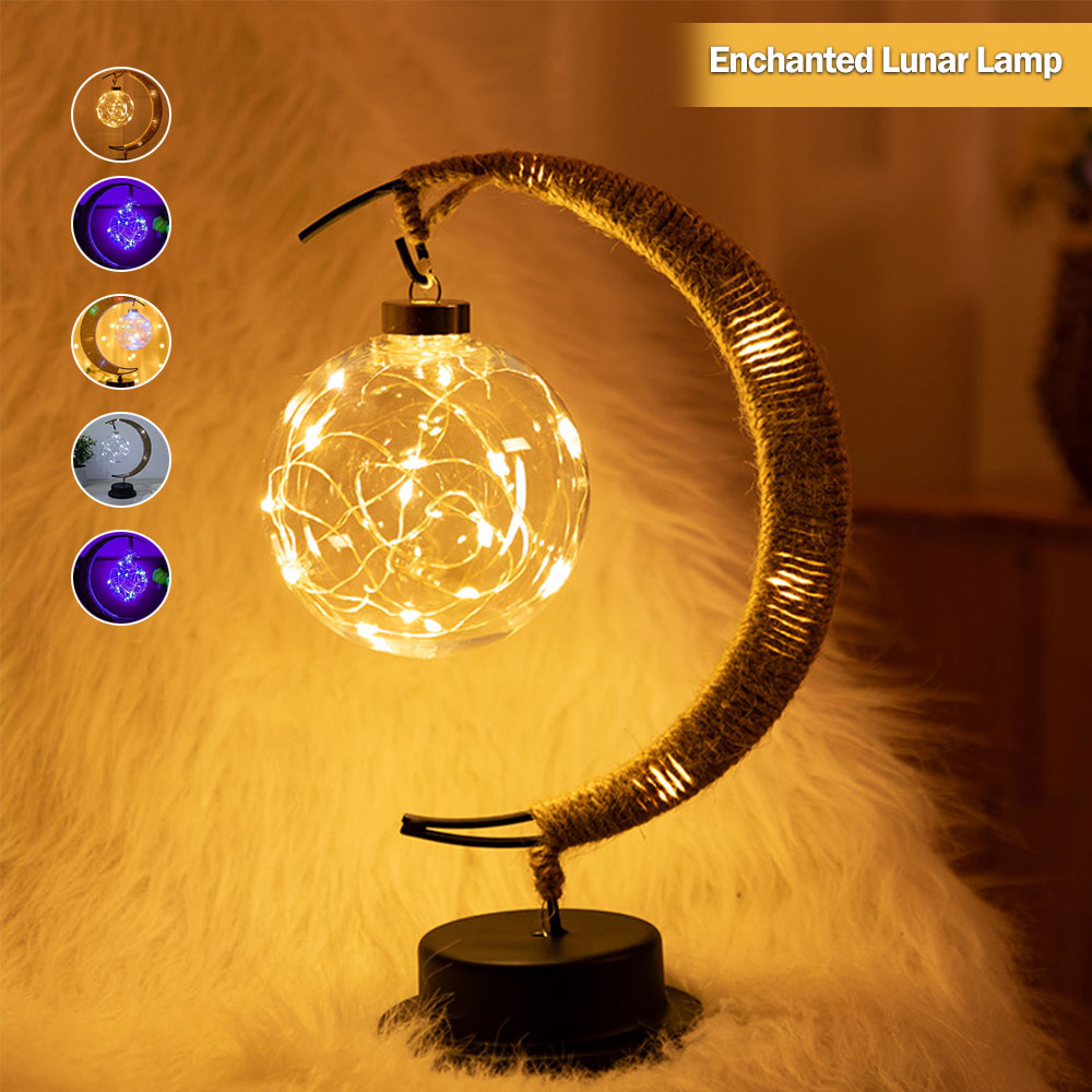Moon Lamp Night Light with Stand USB/Battery Powered Multicolor Enchanted Lunar Bedside Lamp Moon wishing ball lamp Ramadan 2023