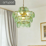 Round Glass Dining Table Lights for Bedroom Living Room French Modern LED Murano Glass Pendant Lights Bar Kitchen Restaurant