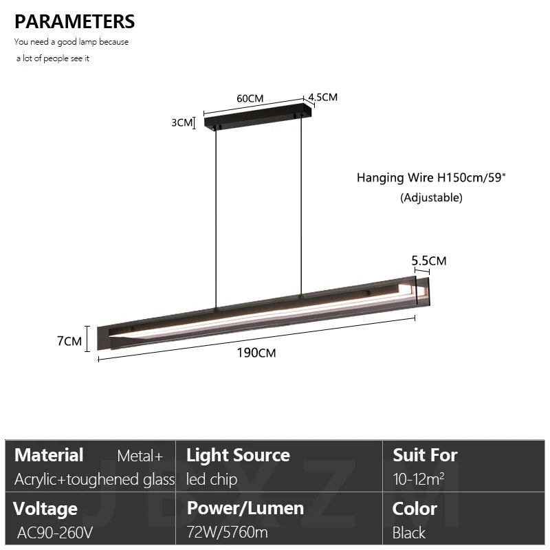 Linear Dining room chandelier kitchen island lighting dining table bar lamp led long strip modern lamp glass Pendant light black
