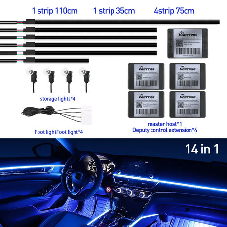Full Color Streamer Car Ambient Lights RGB 64 Color Universal LED Interior Hidden Acrylic Strip Symphony Atmosphere Lamp