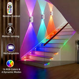 RGB Motion Sensor LED Wall Lights - Rechargeable Magnetic Night Light with Remote (16 Colors)