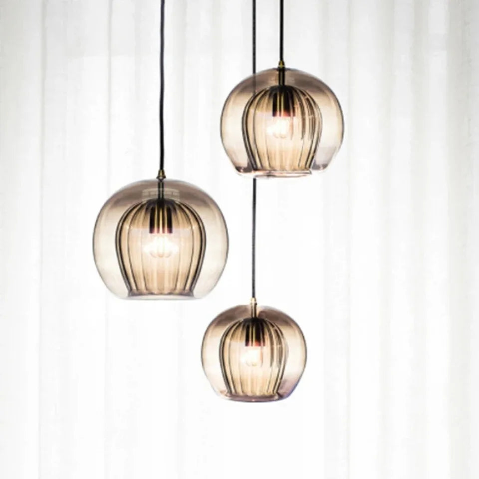 Nordic LED Loft Pendant Light Glass Amber/Clear Hanging Lighting Fixture Industrial Pendant Lamp for Kitchen Living Room Modern