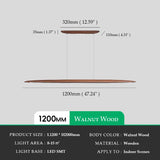Walnut Wood LED Linear Pendant Light Fixture, Contemporary Dining Room and Kitchen Island Lighting for Pool Table