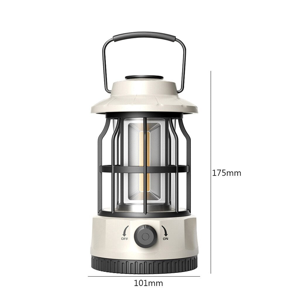 Portable Retro Camping Lantern Emergency COB Camping Light Waterproof Lightweight Tent Lamp with Hook for Outdoor Hiking BBQ