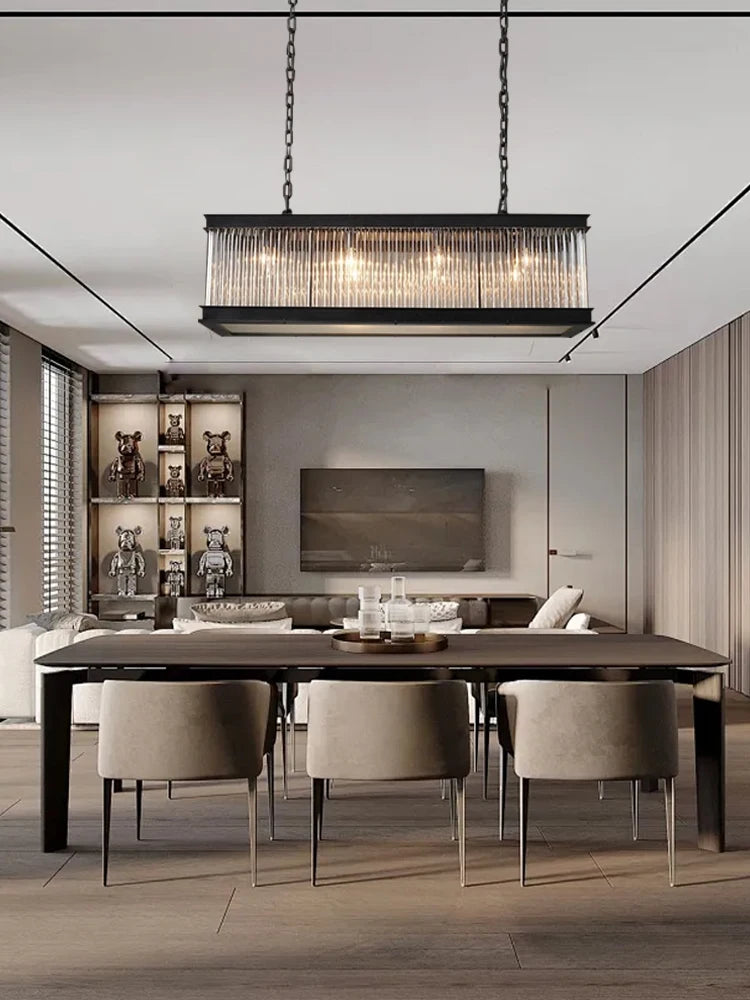 Home-appliance Classic Black Crystal Glass Bar Chandeliers Luxury Rectangle Hanging Lamp for Dining Room Decoration 2025 Lights