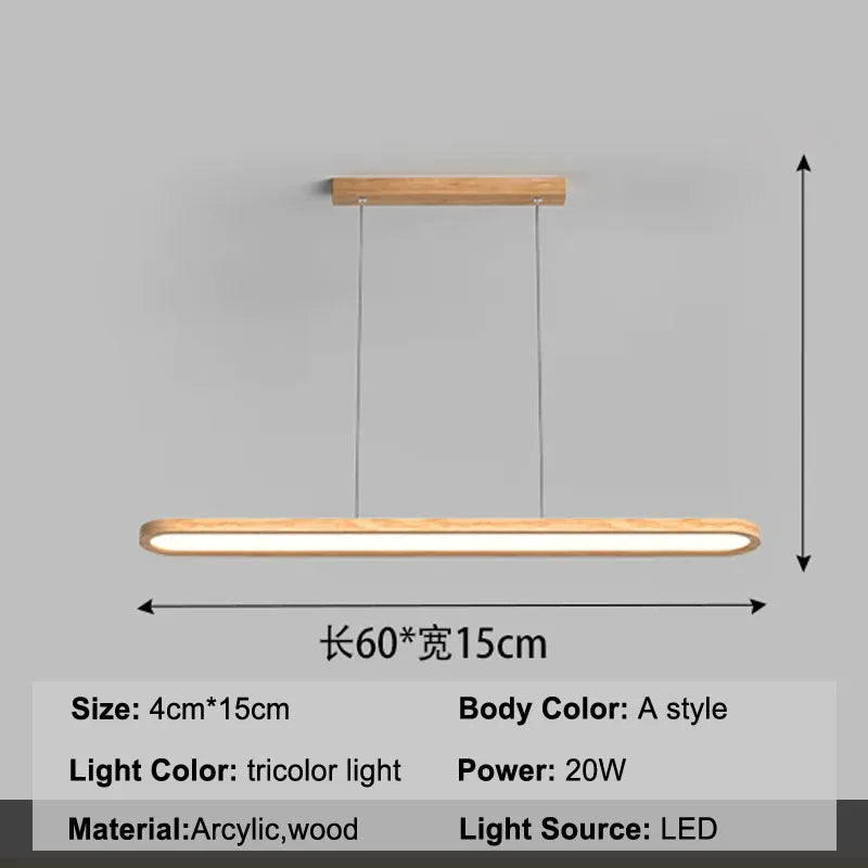 Modern LED pendant light above dining table living room bar front desk dining room wooden strip light,indoor lighting fixtures