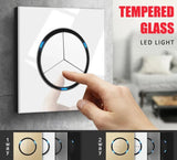 Universal Round Tempered Glass Home Wall Switch Panel LED Indicator Black/Grey/Gold/White 250V 86mm*86mm Wall Light Switch