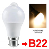85-265V Led Light Bulb with PIR Motion Sensor E27 E26 B22 12W White Lamp Smart Bulb for Porch Garage Stairs Hallway Dusk to Dawn