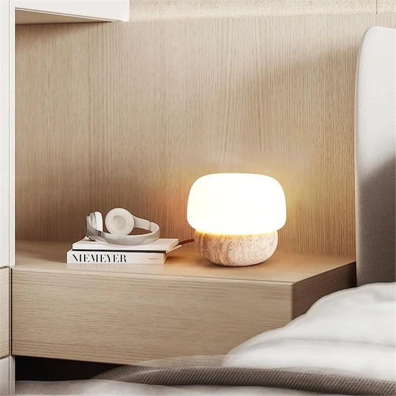 Nordic Creative Yellow Cave Stone Floor Lamp Japanese Wabi Sabi Style Bedroom Home Decoration LED Desk Lamp with Light Source