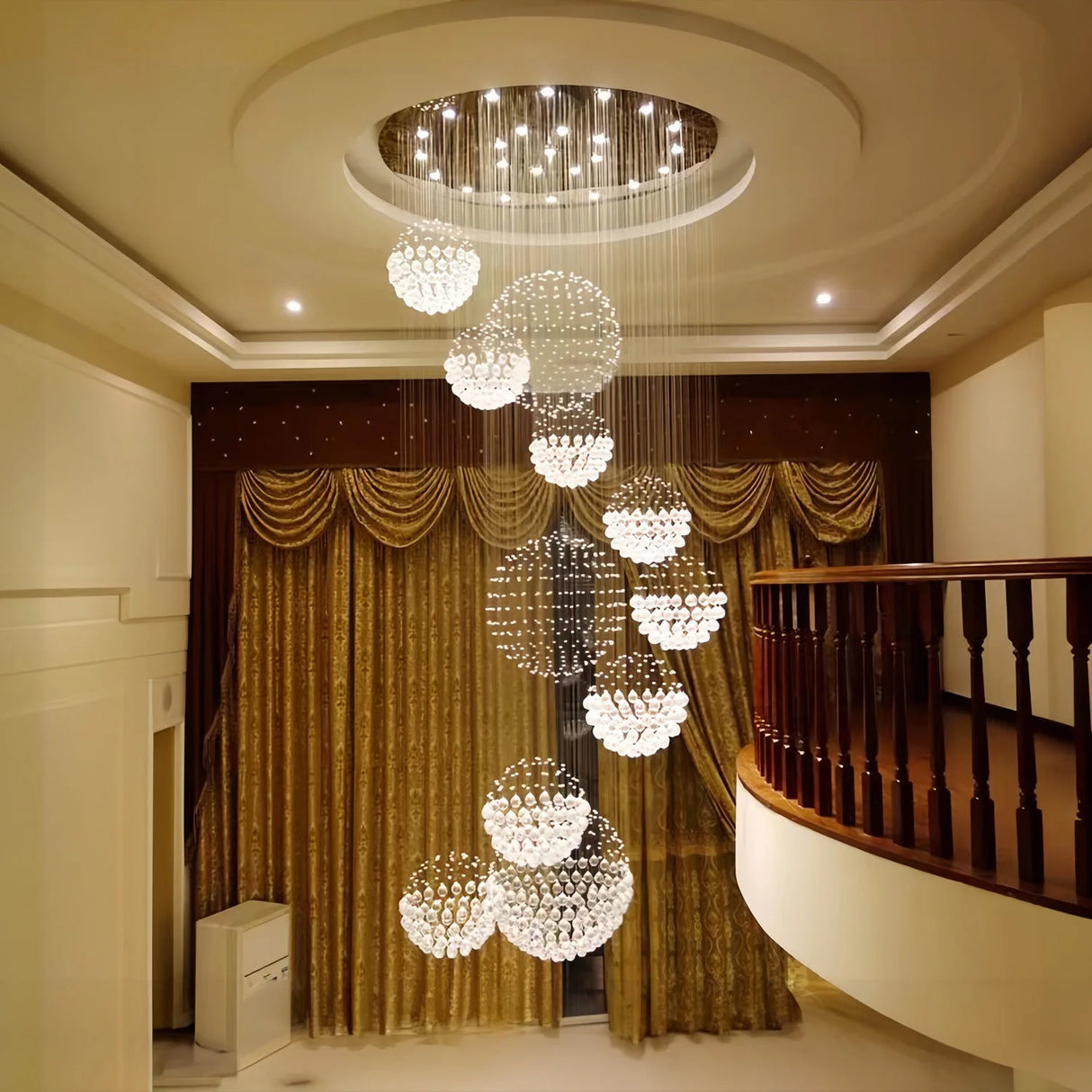 Modern LED Crystal Ball Chandeliers For Staircase Living Room Spiral Pendant Hanging Light Hall Villa Lobby Lamp Lustre Fixtures