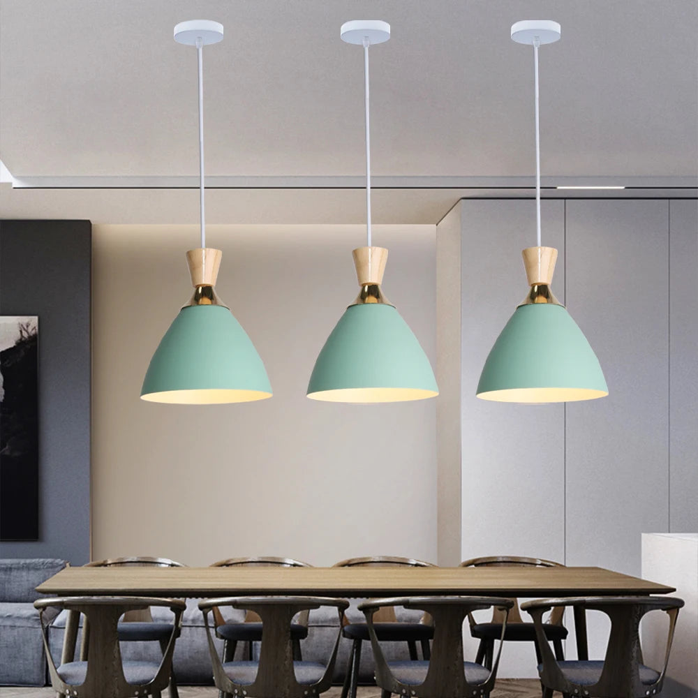 Nordic Pendant Lamps Modern Hanging Light Single Head Pendant Lights Bedroom Kitchen Dining Living Room Lamp Wood Pendant Lamps