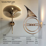 Caren Lighting Wall Light Vienna Horn Inspired Decorative Lighting Fixture 6 Valve Buttons Gold Chrome LED Premium Polished