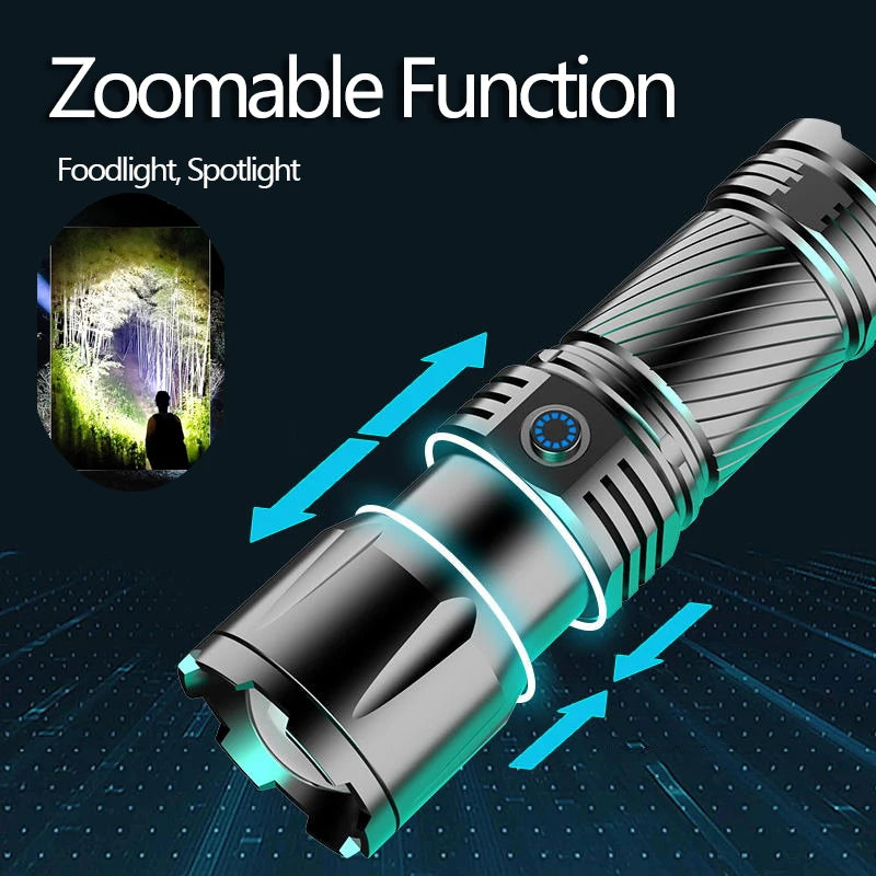 5000 Meters Throw LED Flashlight Typ-C Rechargeable Searching LED Spotlights 1000000 High Lumens White LED Tactical Flashlights