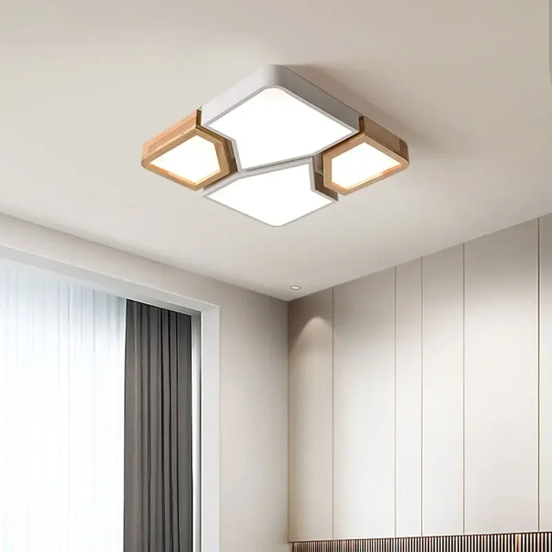2026 Modern Nordic Style LED Chandelier Living Room Bedroom Kitchen Children Room Study Lamp Wood Geometric Design Ceiling Li