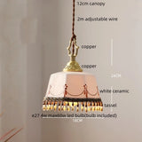 IWHD Home Design LED Pendant Lamp Balcony Reading Dining Room Japan Style Gold Copper Patterned Ceramic Hanging Lights Hanglamp