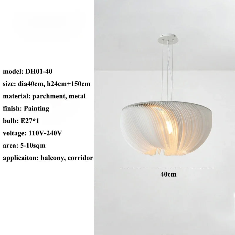 Nordic Wabi-Sabi Parchment Led Pendant Lights Living Dining Room Decor Led Pendant Lamp Bedroom Loft Chandelier Hanging Lighting