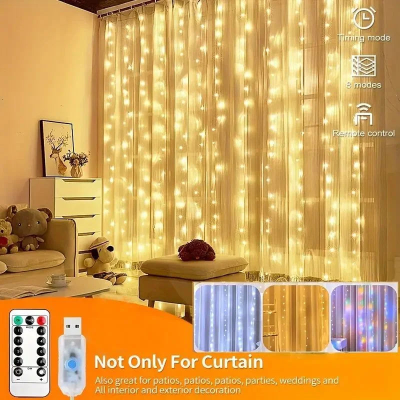 6M/4M/3M USB Curtain Led String Lights with Remote Control Holiday Wedding Christmas Indoor Bedroom Decoration Hanging Lighting