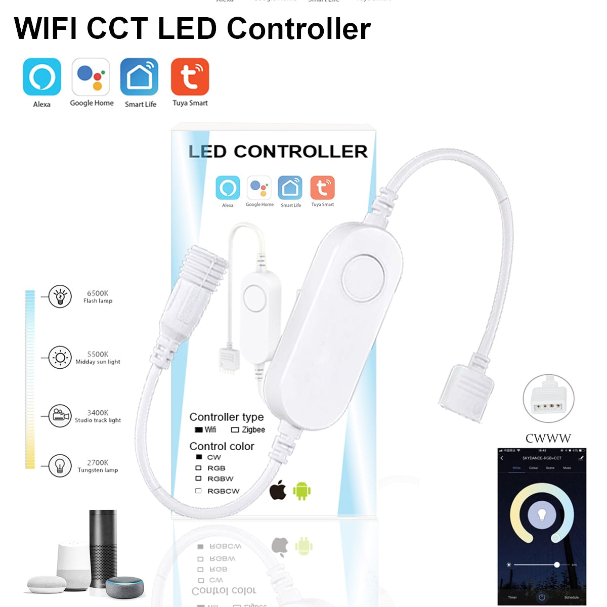 Smart Life APP 5-24V -DW/CCT/RGB/RGBW led Light Strip Wireless Remote Controller Smart Home work with Alexa Google Home