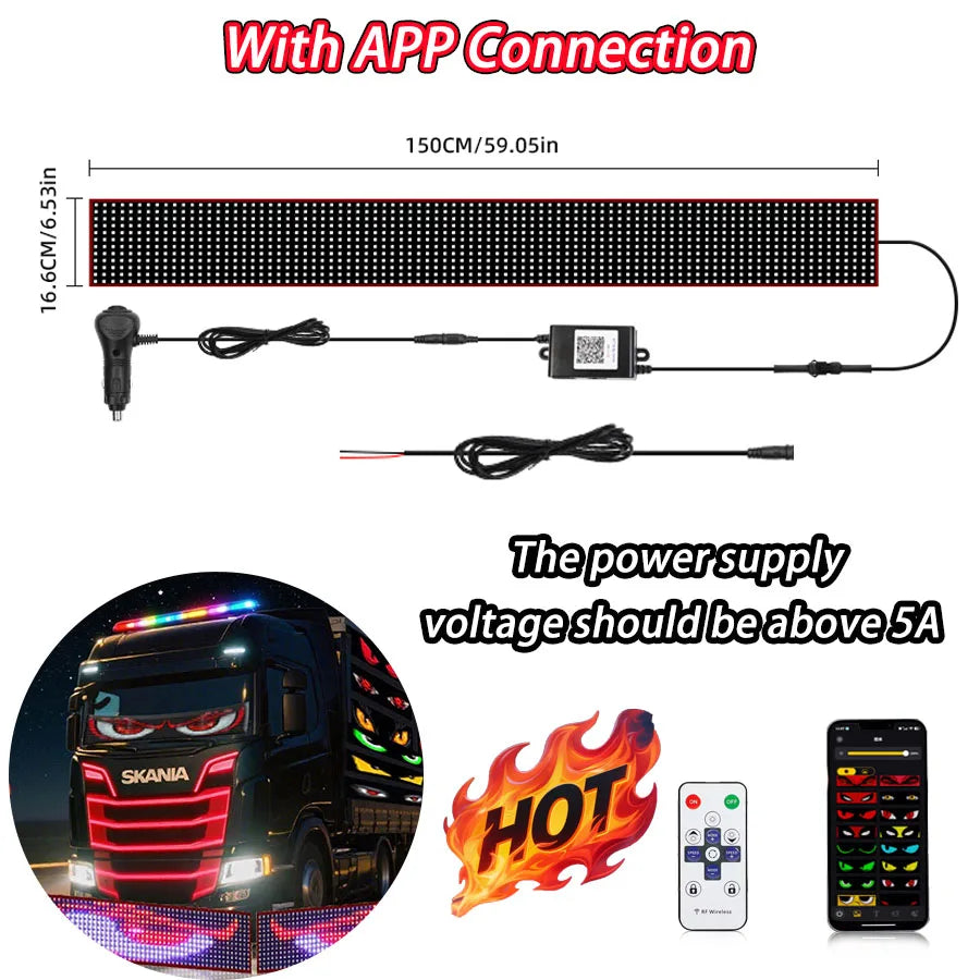 LED Truck Pixel Panel - Custom "Devil Eye" Scrolling Text Windshield Display