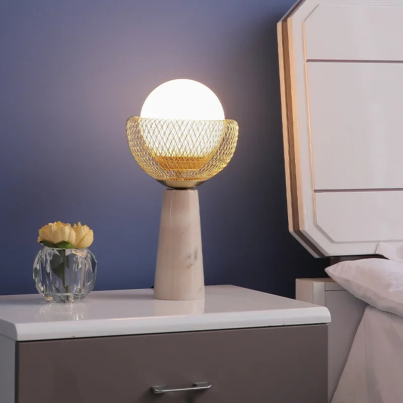 Nordic Table Lamp Bedroom Bedside Lamp Ins Teenage Creative Personality Marble Retro Affordable Luxury Warm Decorative Lamps