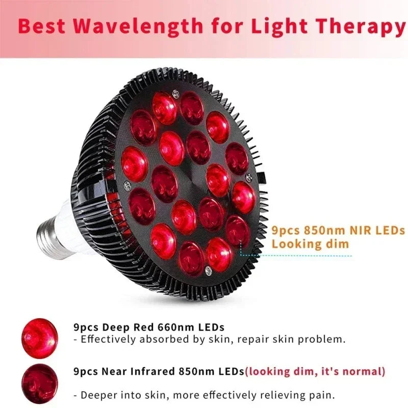 18pcs Red Lights Lamp Therapy Holder 360° Adjustable Clamp 660&amp;850nm Infrared Combo Bulb for Relief and Recovery Skin Care Pain