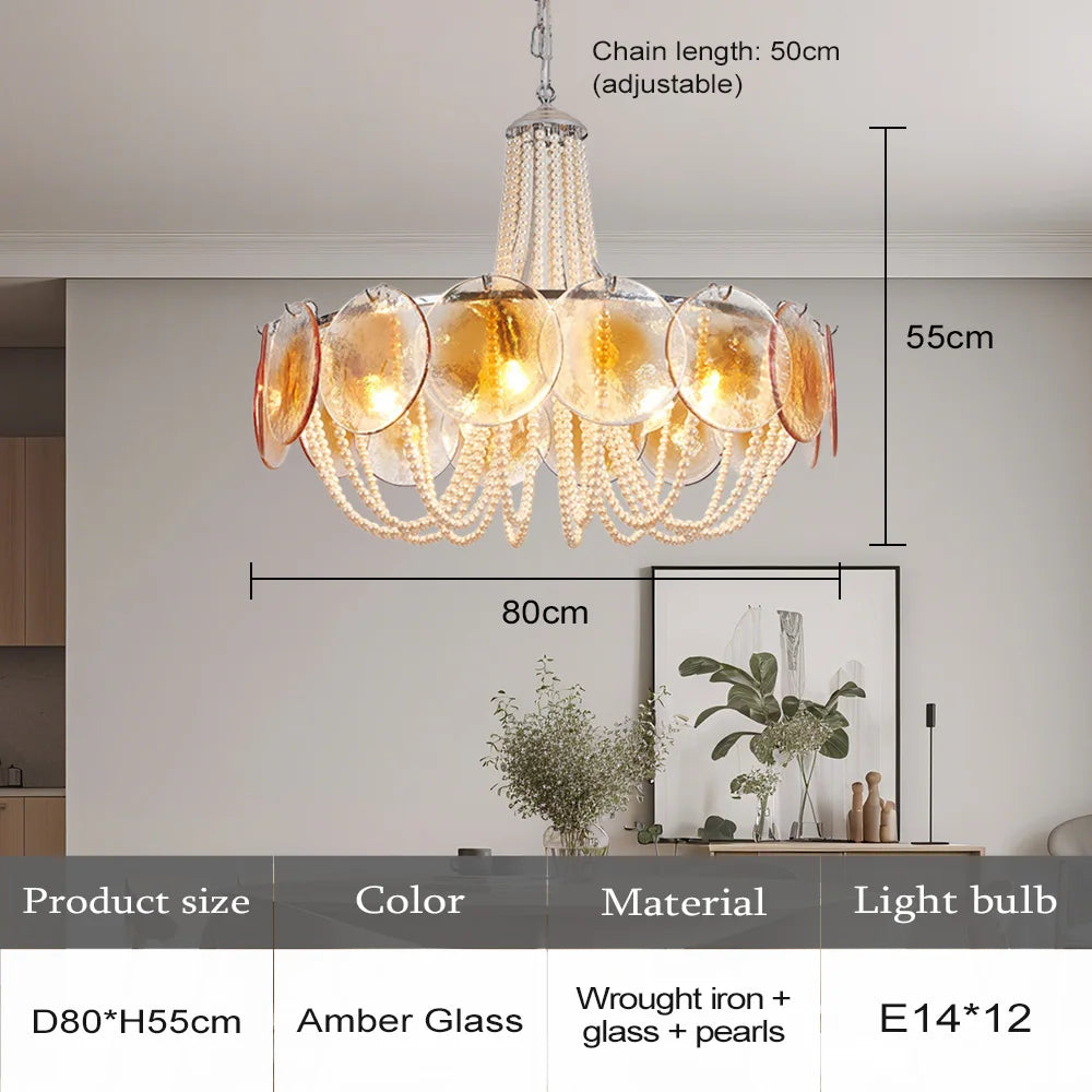 French Flower Glass Pendant Light Creamy Pearl Romantic Master Bedroom Lighting High-end Restaurant Lights