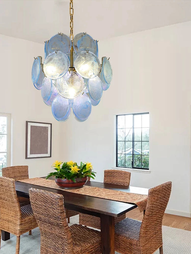 Blue Circle Glass Chandeliers Vintage Art American Classic Living Room Design Idea Home Deco Restaurant Hanging Lamps Lustre
