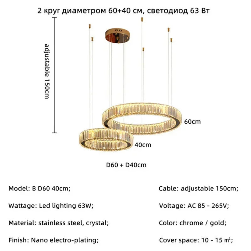 Luxury Design Gold Crystal LED Chandelier K9 Crystal Dimmable Pendant Light for Living Room Bedroom Hotel Villa Decor