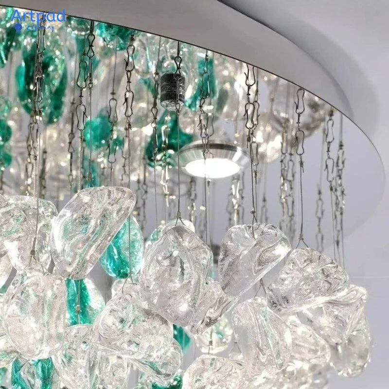 Modern Green Crystal LED Ceiling Light - Luxury Flush Mount Chandelier Lighting Fixture for Living Room, Bedroom & Hotel Decor