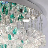 Modern Green Crystal LED Ceiling Light - Luxury Flush Mount Chandelier Lighting Fixture for Living Room, Bedroom & Hotel Decor