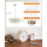 Modern Chandeliers 18" Drum Chandeliers with 2-Layer Fabric Shade 4-Light Pendant Light Fixture with E26 Base Light Fixture for