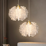 Nordic French Cream-Style Long Line LED Pendant Light - Acrylic Flower Chandelier Lamp for Bedroom Bedside, Dining Room & Living Room