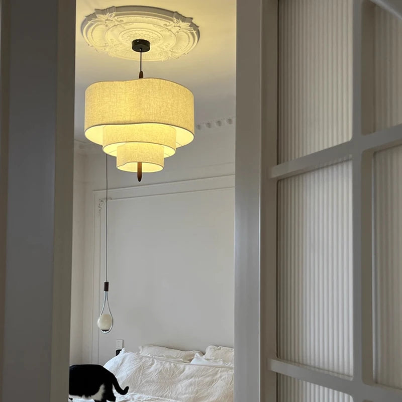 Nordic Minimalist Wabi Sabi Fabric Chandelier Living Dining Room Bedroom Pendant Light Home Indoor Lighting Hanging Lamp Fixture